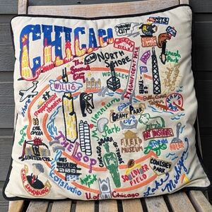 Catstudio Geography Collection Chicago Hand Embroidered Pillow Organic Cotton